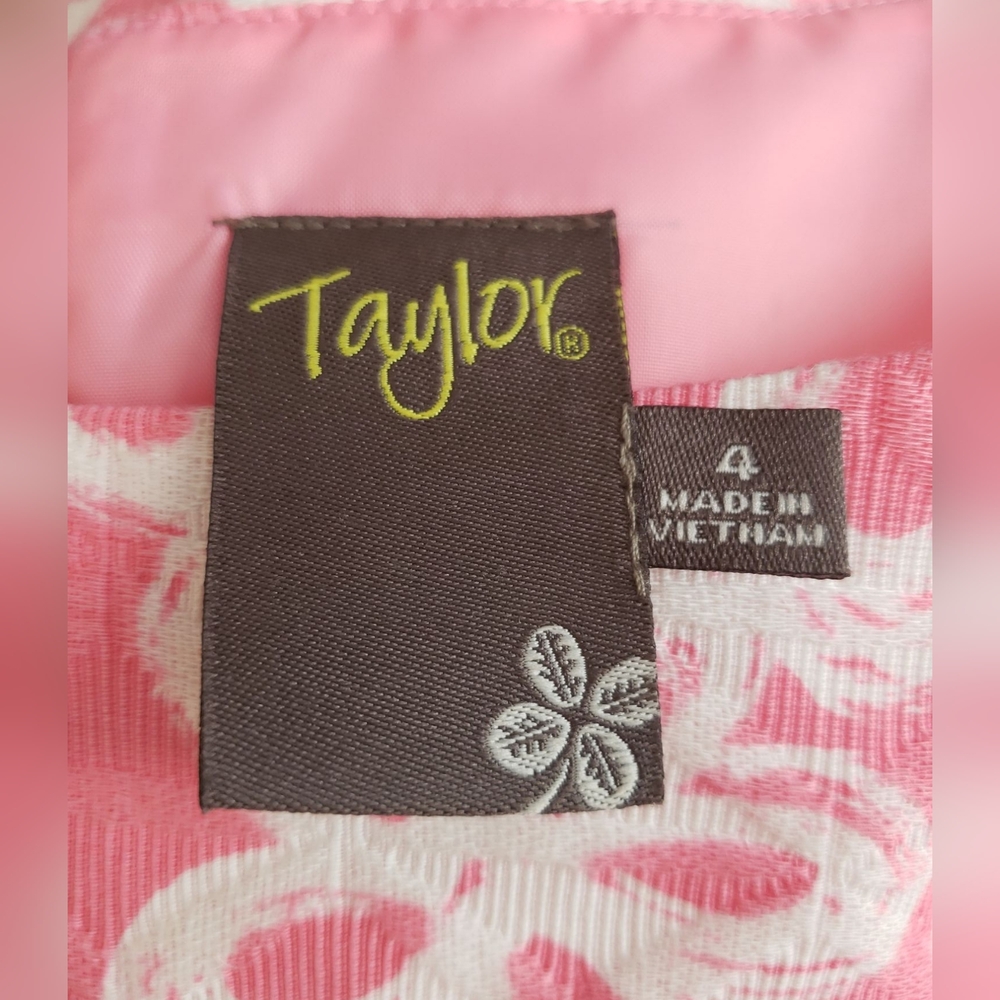 Taylor Pink White Retro Floral Print Summer Sheath Dress Size 4 - Picture 5 of 5
